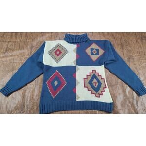 VTG Country Suburbans Women's Med Southwestern Design Knit Sweater High Neck